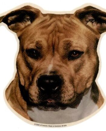 Amerikansk Staffords Terrier  Gul  Hv Vælg: Klistermærke  Nøglering  Broche  Slipsenål  Mm