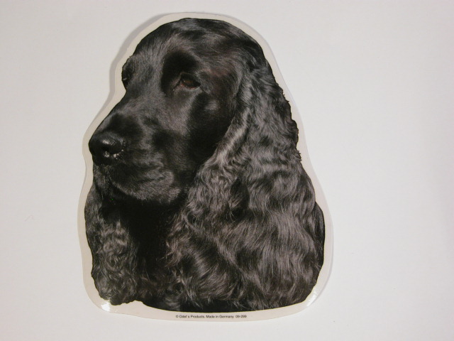 Cocker Spaniel  Sort  Hv  Vælg: Klistermærke  Nøglering  Broche  Slipsenål  Mm