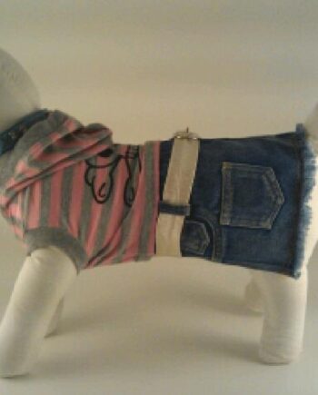 Doggydolly Kjole Pink Grå Stribet Med Blå Denim Underdel