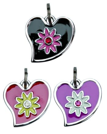 Fancy Id-tag   Metal Hjerte Med Blomst Og Rhinestone  Ass  Farve