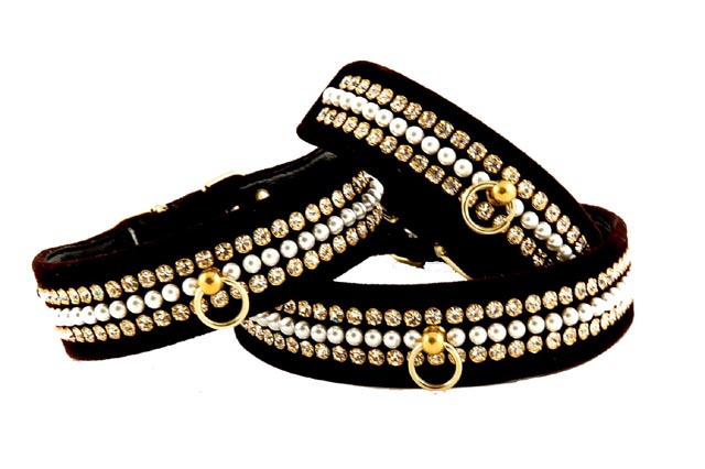 Halsbånd Mini Perl Tahoe Fløjl Med Perler Og Quot Diamantsten Quot