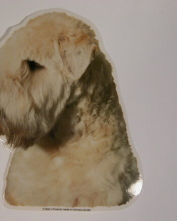 Irish Softcoated Wheaten Terrier  Hv  Vælg: Klistermærke  Nøglering  Broche  Slipsenål  Mm