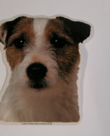 Jack Russell Terrier  Ruhåret  Hv  Vælg: Klistermærke  Nøglering  Broche  Slipsenål  Mm