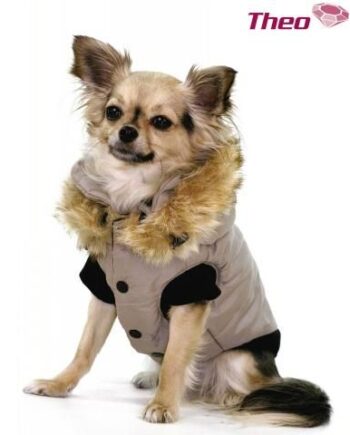 Theo Vest Beige Farvet  Med Pels Krave   Imiteret Pels