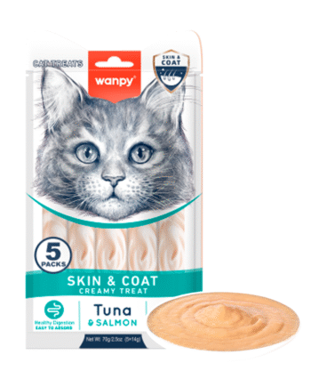 Wanpy Cat Functional Creamy Lickable Treat Skin   Coat  Tun   Laks