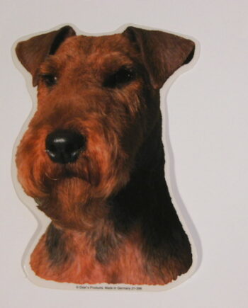 Welsh Terrier  Hv  Vælg: Klistermærke  Nøglering  Broche  Slipsenål  Mm