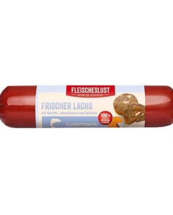 Fleischelust Pølse Med Frisk Laks  Gulerod  Kokosnød Og Spirulina  400g