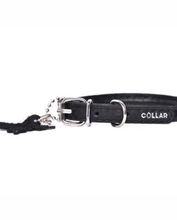 Rundsyet Læderhalsbånd  Sort  39-47 Cm