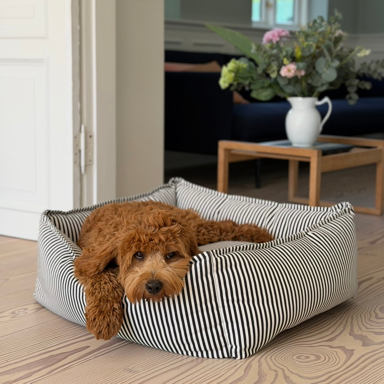 Anna Hundekurven   Sort   Creme Stribet